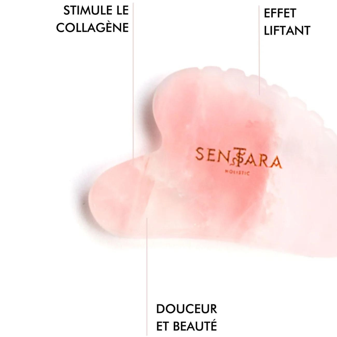 Gua sha coeur à dents visage - Quartz rose